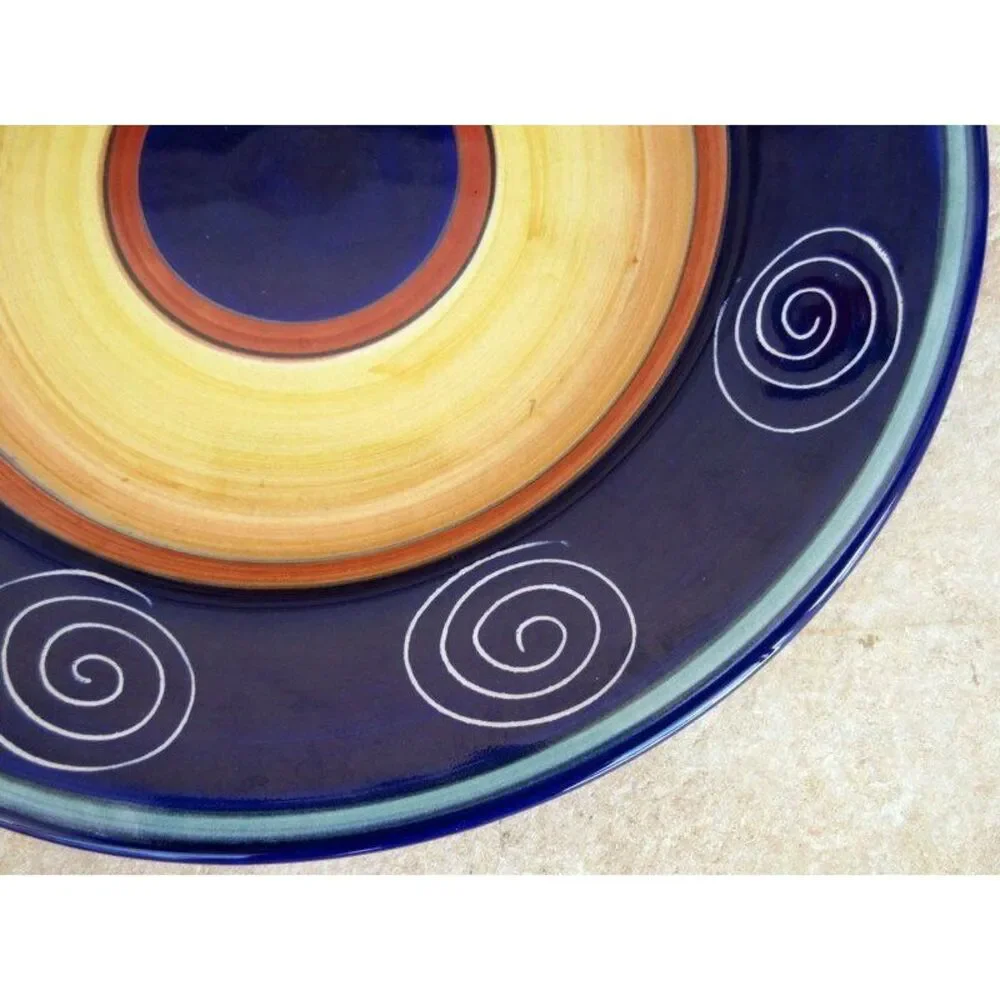 Pier 1 Italian Swirl Dinner‎ Plate Blue/Yellow Hand Painted Swirled Italy